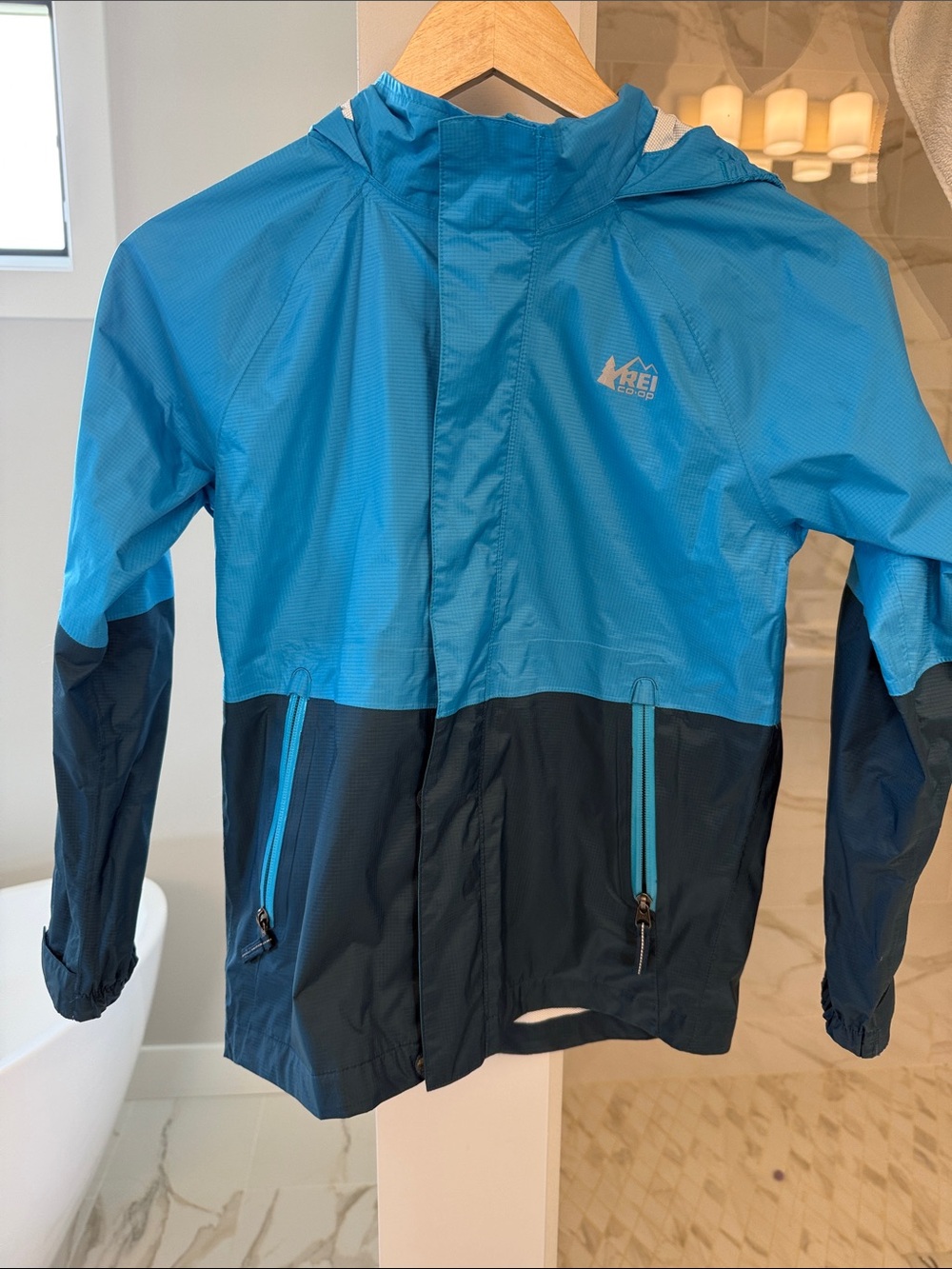 REI Kids Two-Tone Blue Hooded Raincoat